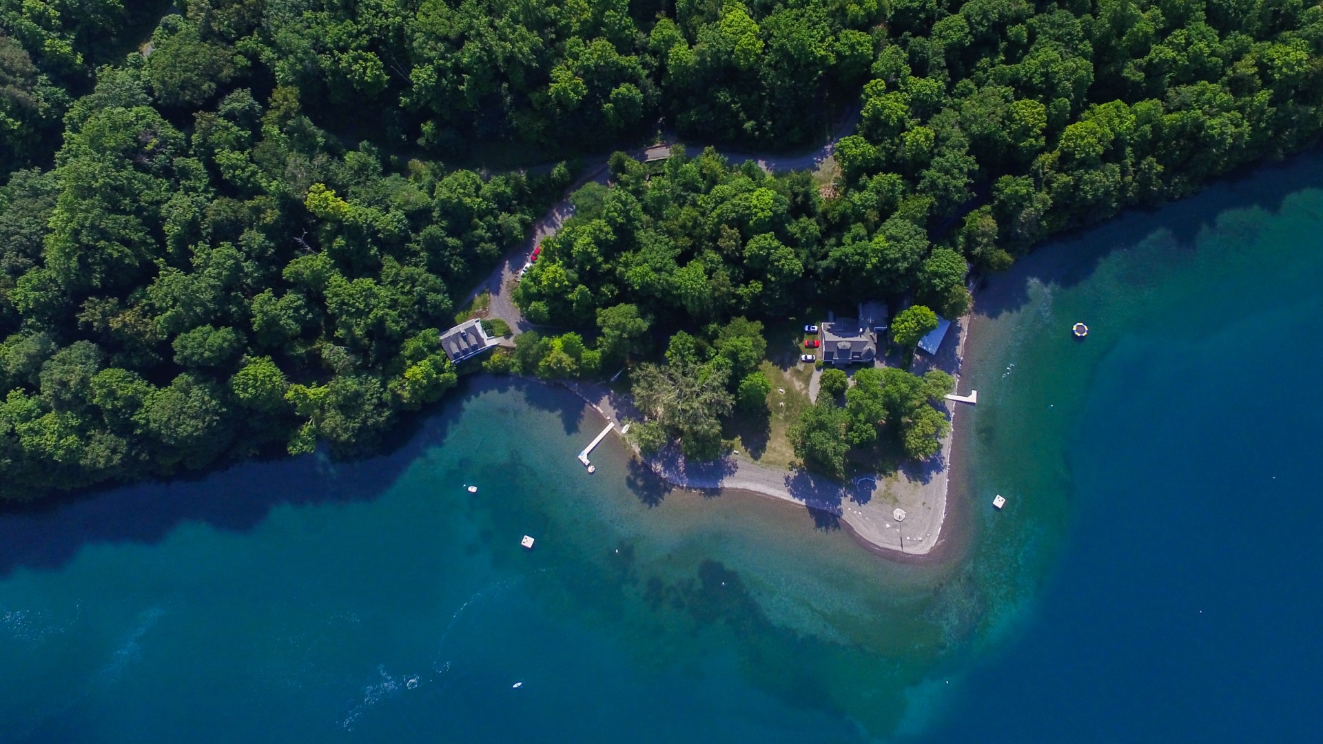 Aerial view of Fall Brook Point on Skaneateles Lake
